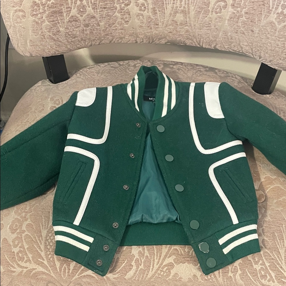 Milano Kids Green and White Varsity Jacket